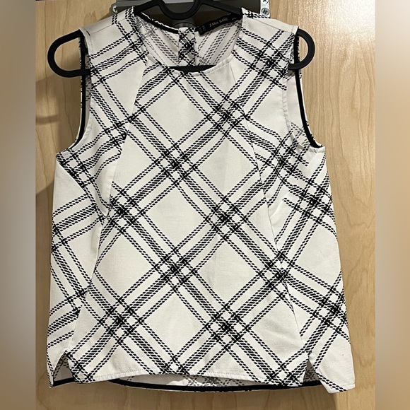 Zara Basic Black/White Plaid Tank Too Blouse - Picture 1 of 5